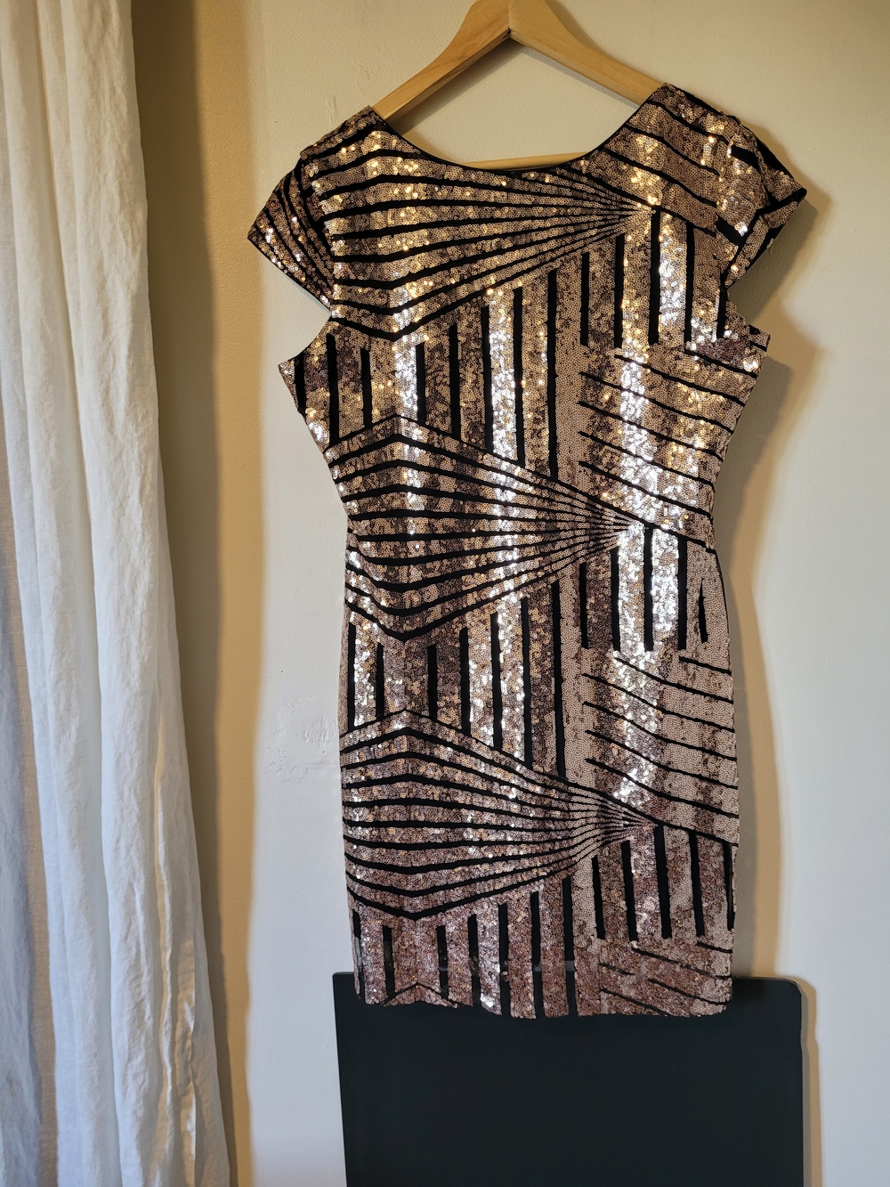 Papillon Blanc Rose Gold & Black Sequin Mini Dress